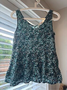 LOFT Navy & White Floral Tiered Peplum Tank